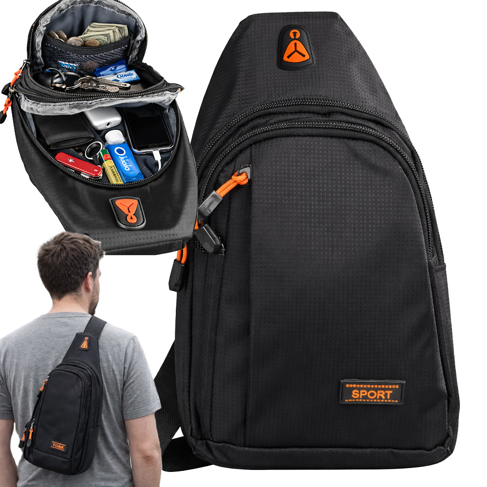 Compact Sling Bag Unisex Crossbody Backpack Lightweight Sport, Black