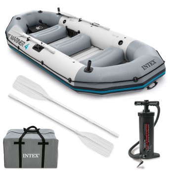 Inflatable boat Mariner 4 for 4 people, oars, pump, rod holders, motor, INTEX 68376