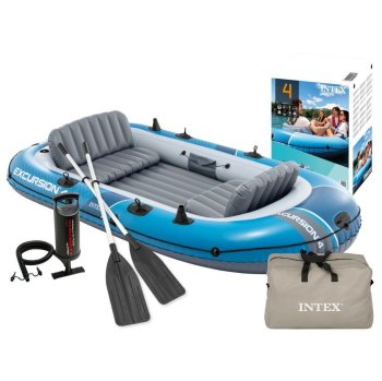 Intex Excursion 4 Inflatable Boat 4-Person Set with Oars Pump 66324