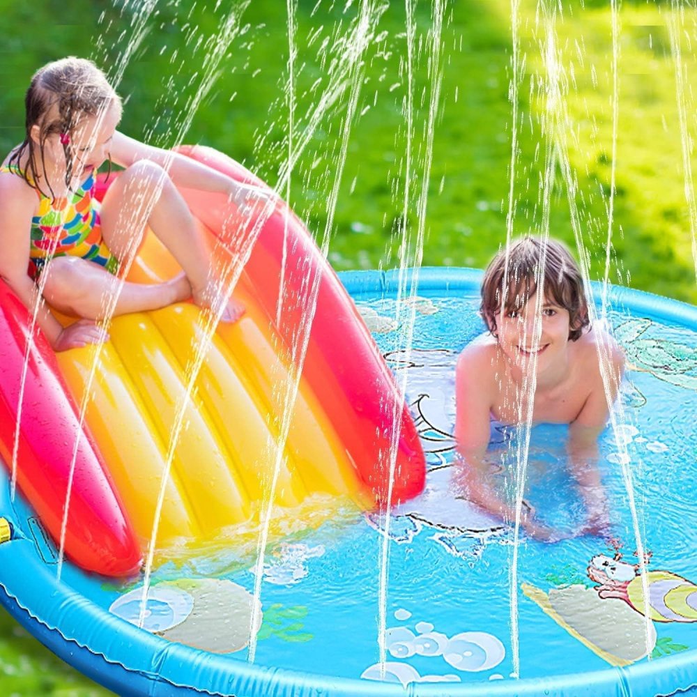 Kids Inflatable Wading Pool with Fountain, Splash Play Mat, 170 cm (2)