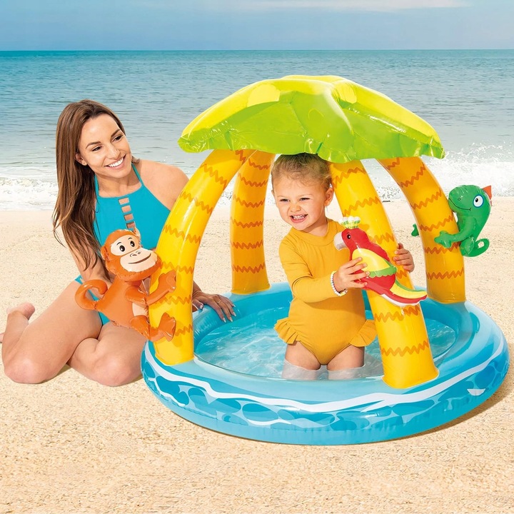 INTEX Tropical Island Inflatable Kids Pool with Sunshade Canopy 58417 (0)