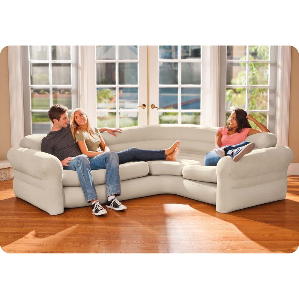 INTEX 68575 Inflatable Corner Sofa 4-Person Couch, 257x203x76 cm, Beige (1)