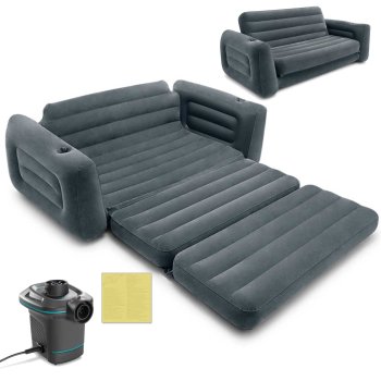 Intex 2-in-1 Inflatable Sofa Bed Queen with Electric Air Pump 66552, Grey