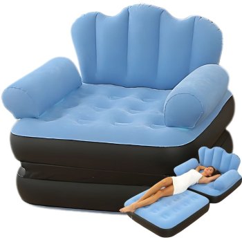 Inflatable Sofa 2-in-1 Convertible Pull-Out Chair to Air Bed Lounger, Blue
