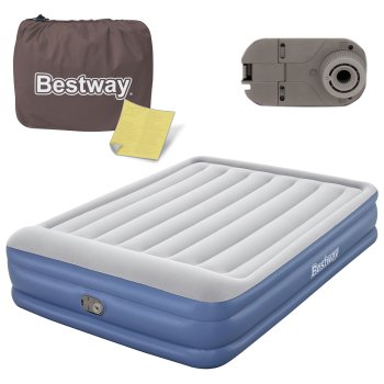 Bestway Queen Air Mattress with Built-in Pump 18" Raised Inflatable Bed 67630