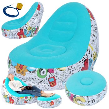 Comfortable Inflatable Armchair with Footrest and Pump, Blow Up Lounger for Home & Garden