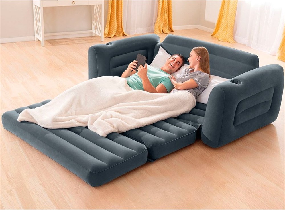 Intex 66552 2-in-1 Inflatable Sofa Bed Queen Size, Gray (0)