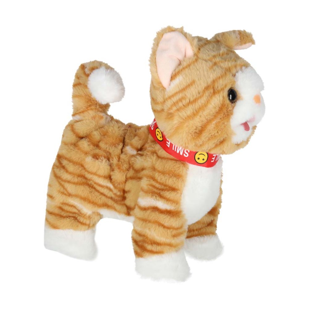 Interactive Walking Kitten Toy on Leash Meows Wags Tail Sings, Beige (2)
