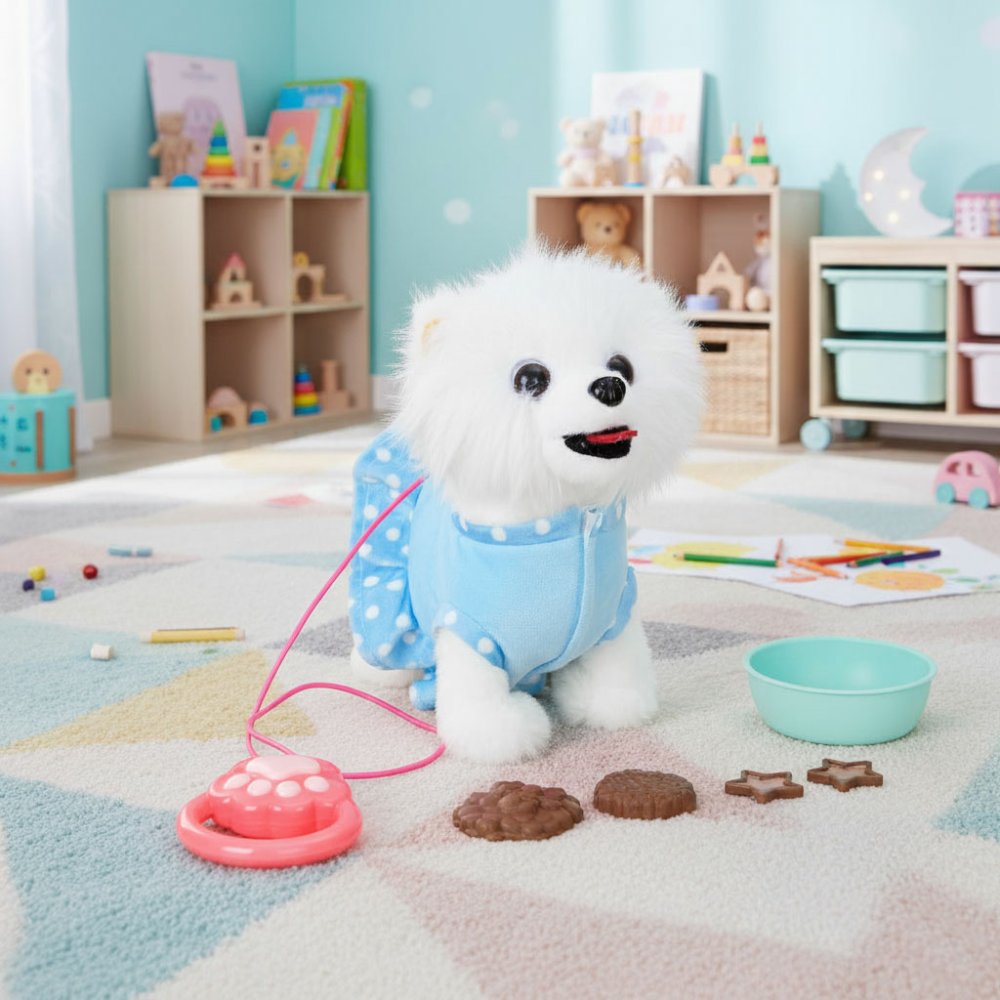 Interactive Walking Dog Toy on Leash Wags Tail and Plays Melodies for Kids (1)