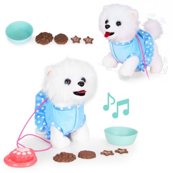 Interactive Walking Dog Toy on Leash Wags Tail and Plays Melodies for Kids