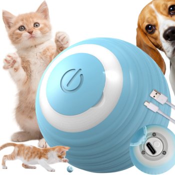 Interactive Cat Toy Ball, USB Rechargeable Automatic Rolling Pet Toy with LED