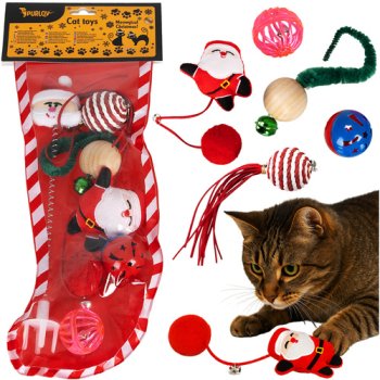 Purlov Christmas Cat Toy Set with 6 Toys in a Stocking 26380