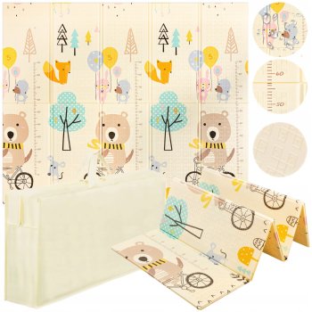 4Fizjo Double-sided XPE Foam Play Pad Mat for Kids, Bear/City - 200x180 cm