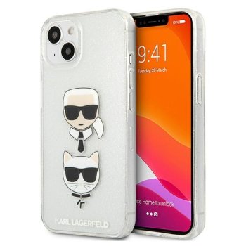 Apple iPhone 13 mini 5,4" Karl Lagerfeld Glitter Karl`s & Choupette Case Cover (KLHCP13SKCTUGLS), Silver