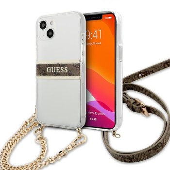 Apple iPhone 13 mini 5.4'' Guess 4G Brown Strap Gold Chain Case Cover (GUHCP13SKC4GBGO ), Transparent