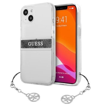 Apple iPhone 13 mini 5.4'' Guess 4G Gray Strap Gold Charm Case Cover (GUHCP13SKB4GGR), Transparent