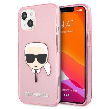 Apple iPhone 13 mini 5,4" Karl Lagerfeld Glitter Karl Head Case Cover (KLHCP13SKHTUGLP), Pink