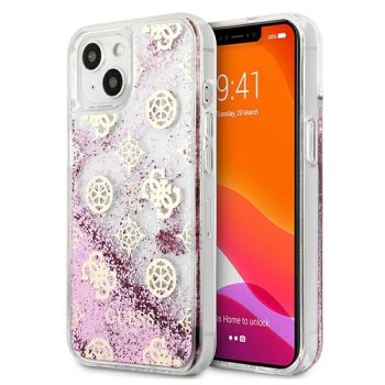 Apple iPhone 13 mini 5.4'' Guess Peony Liquid Glitter Case Cover (GUHCP13SLGPEPI), Pink