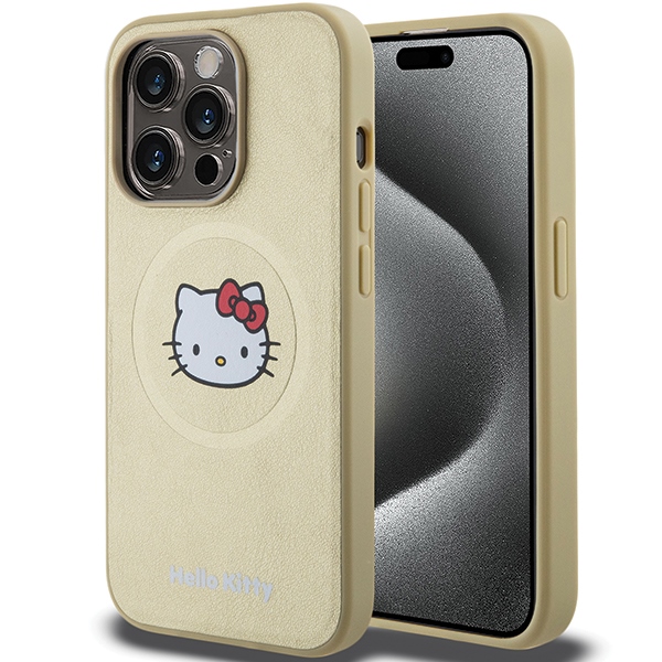 Apple iPhone 13 / 13 Pro 6.1'' Hello Kitty Leather Kitty Head MagSafe Cover Case, Gold