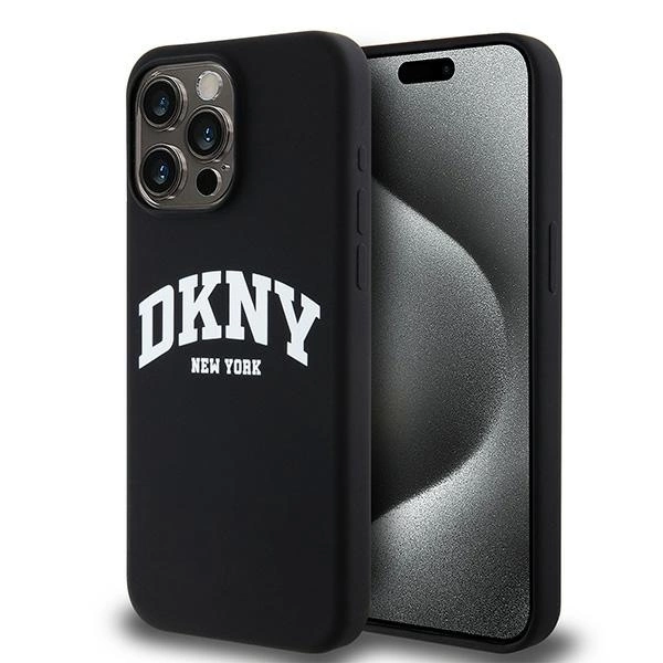 Apple iPhone 13 Pro Max 6.7'' DKNY Liquid Silicone White Printed Logo MagSafe Case Cover, Black