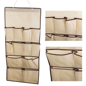 Hanging Jewelry and Accessory Organizer for Closet, 12 Pockets, 90x45 cm, Beige
