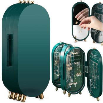 Jewelry Case Folding Chest Display Box Storage Organizer, Green