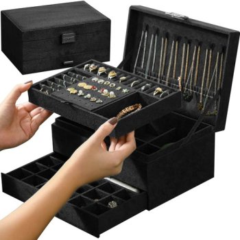 Jewelry Display Box Storage Organizer Case (11,5x24,5x17,5cm), Black