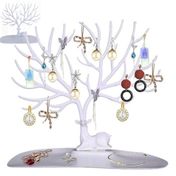 Deer Jewelry Stand Tree Organizer for Earrings and Necklaces, White
