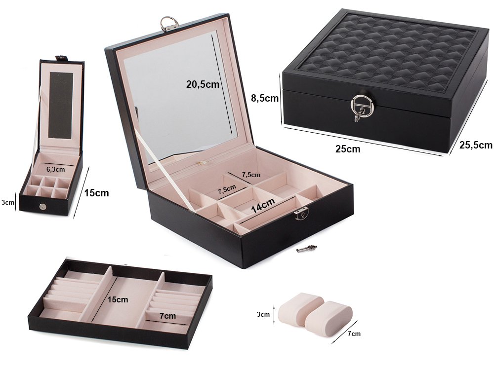 Jewelry Case Display Box Storage Organizer With mirror (1)
