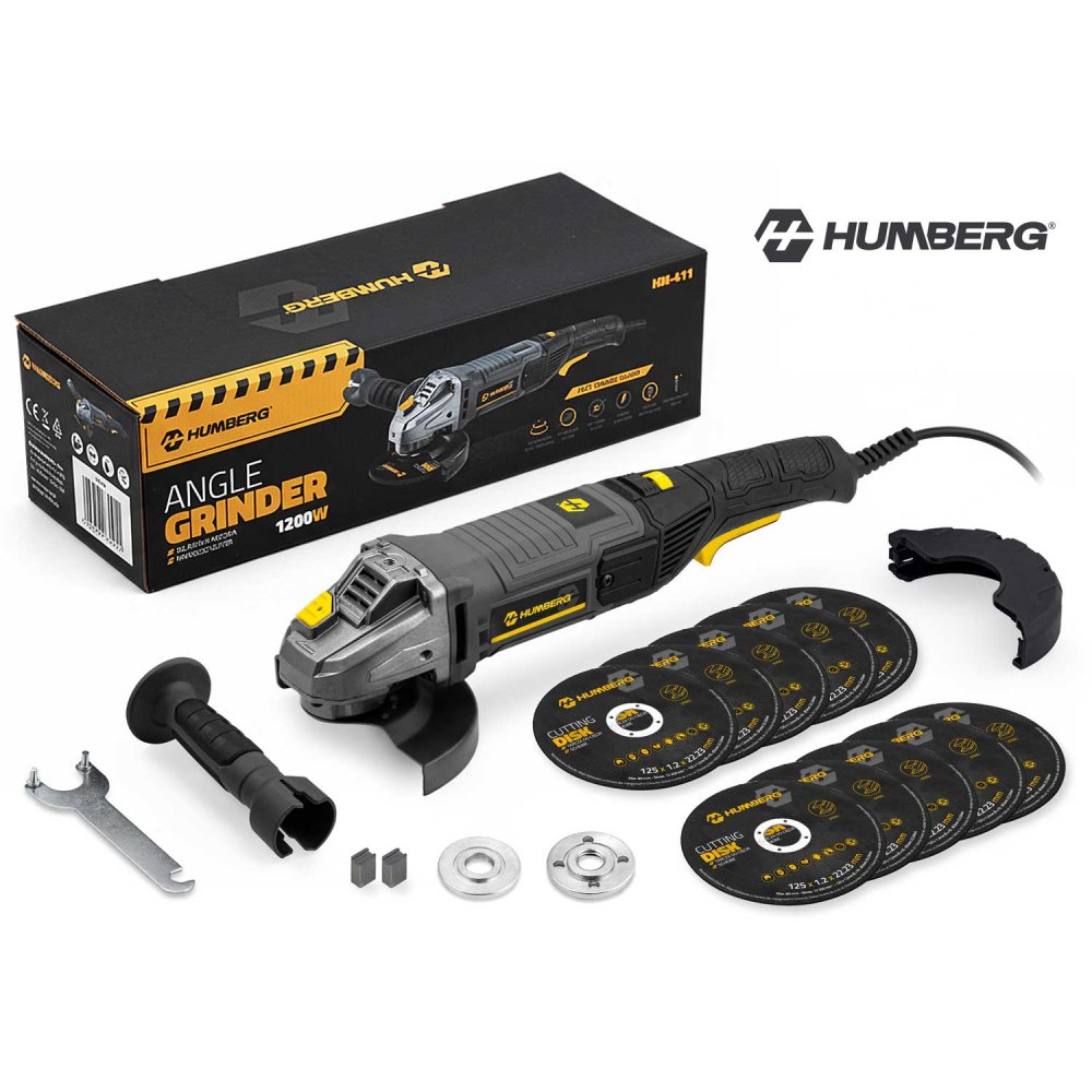 Angle Grinder 1200W Variable Speed 125mm 10 Discs Humberg Hm-411 (1)