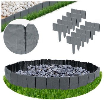 Garden Edging Plastic Lawn Border Plonos PL-962 8.2 ft 10-Pack, Grey