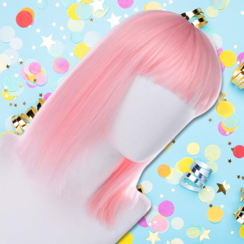 Long Straight Wig with Bangs for Party Cosplay Costume, Pink (1)