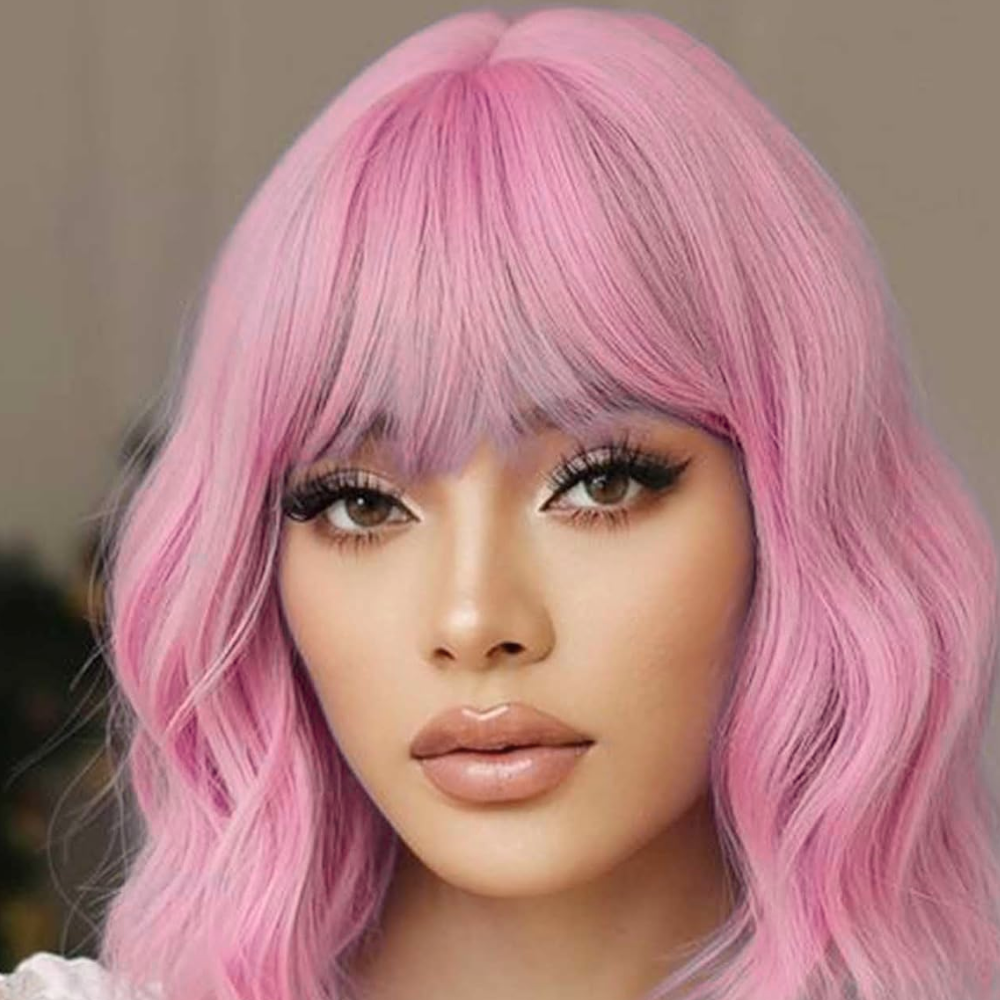 Long Straight Wig with Bangs for Party Cosplay Costume, Pink (3)