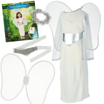 Girls Angel Costume with Wings and Halo, Size S (100-110 cm)