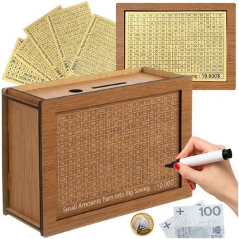 Ruhhy Wooden Savings Challenge Money Box with Goal Tracker 24602