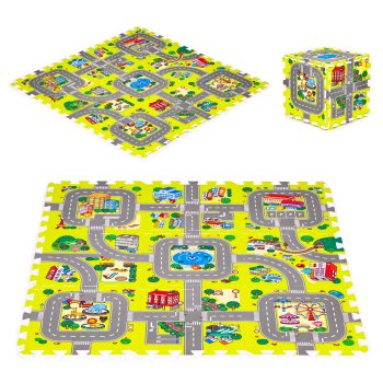 IPLAY Foam Puzzle Play Mat for Kids City Road 9 Tiles 90.5x90.5 cm