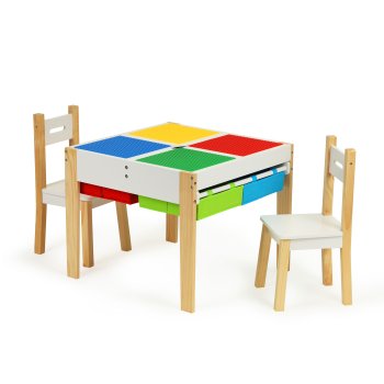 Wooden Kids Table and 2 Chair Set with Storage ECOTOYS