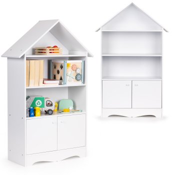 Kids House Shaped Bookshelf and Toy Storage Cabinet by ECOTOYS, White