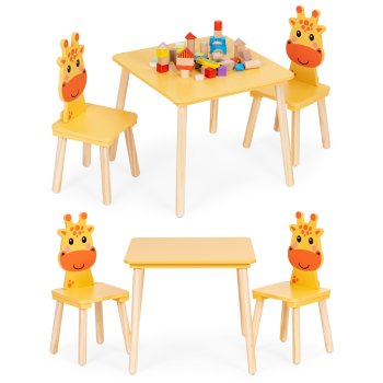 ECOTOYS Wooden Kids Table and 2 Chairs Set Giraffe