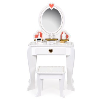 Large Wooden Vanity Table for Girls with Mirror and Stool ECOTOYS