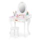 ECOTOYS Wooden Vanity Table for Girls with Mirror and Stool Set, Pink