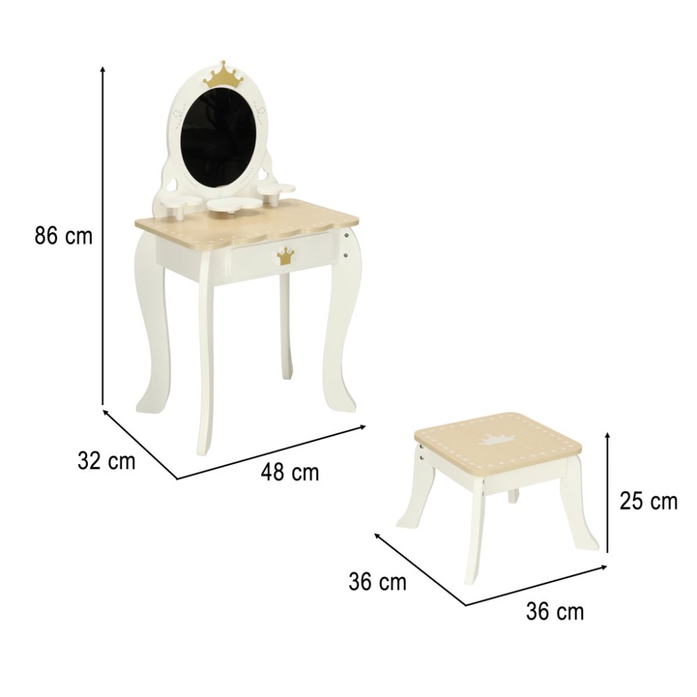 LULILO Bella Kids Wooden Play Makeup Cosmetic Dressing Vanity Table with Mirror and Stool (0)