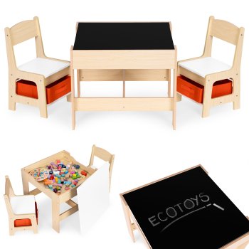 Kids Furniture Set Table and 2 Chairs with Chalkboard Top ECOTOYS