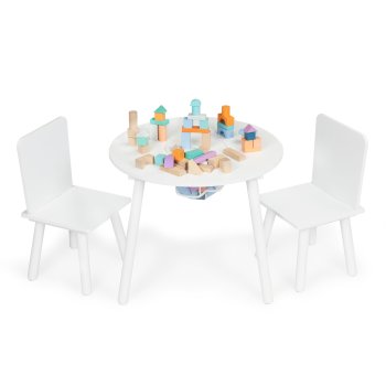 ECOTOYS Kids Table and 2 Chair Set with Storage, Scandinavian Toddler Furniture