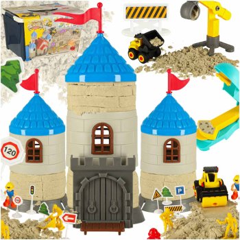 Kinetic Sand Castle Building Kit 1100g with Construction Vehicles & Molds