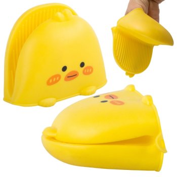 Heat-Resistant Silicone Oven Mitt Chicken Design Pinch Grip, Yellow