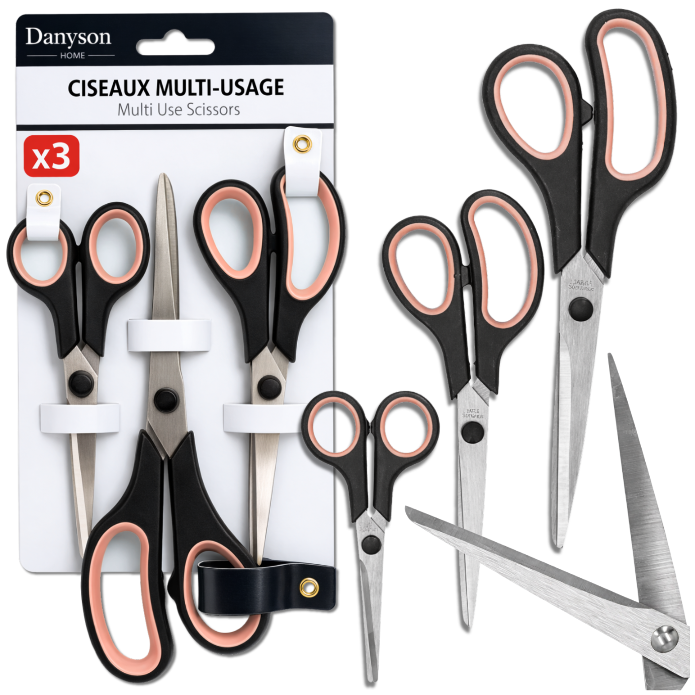 Universal Scissors Set 3-Piece Stainless Steel Danyson, Red Black