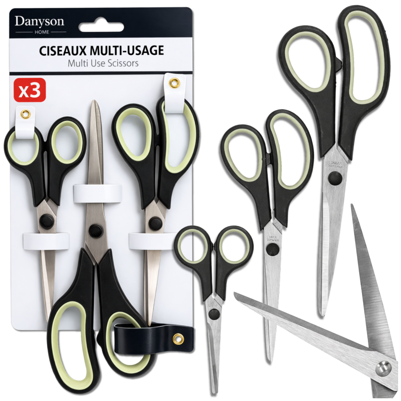 Universal Scissors Set of 3 Stainless Steel Danyson, White Black