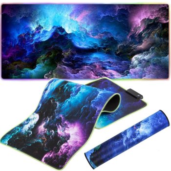 RGB LED Backlit Computer Table Carpet Mat Mouse Pad Cosmos, 30x80cm