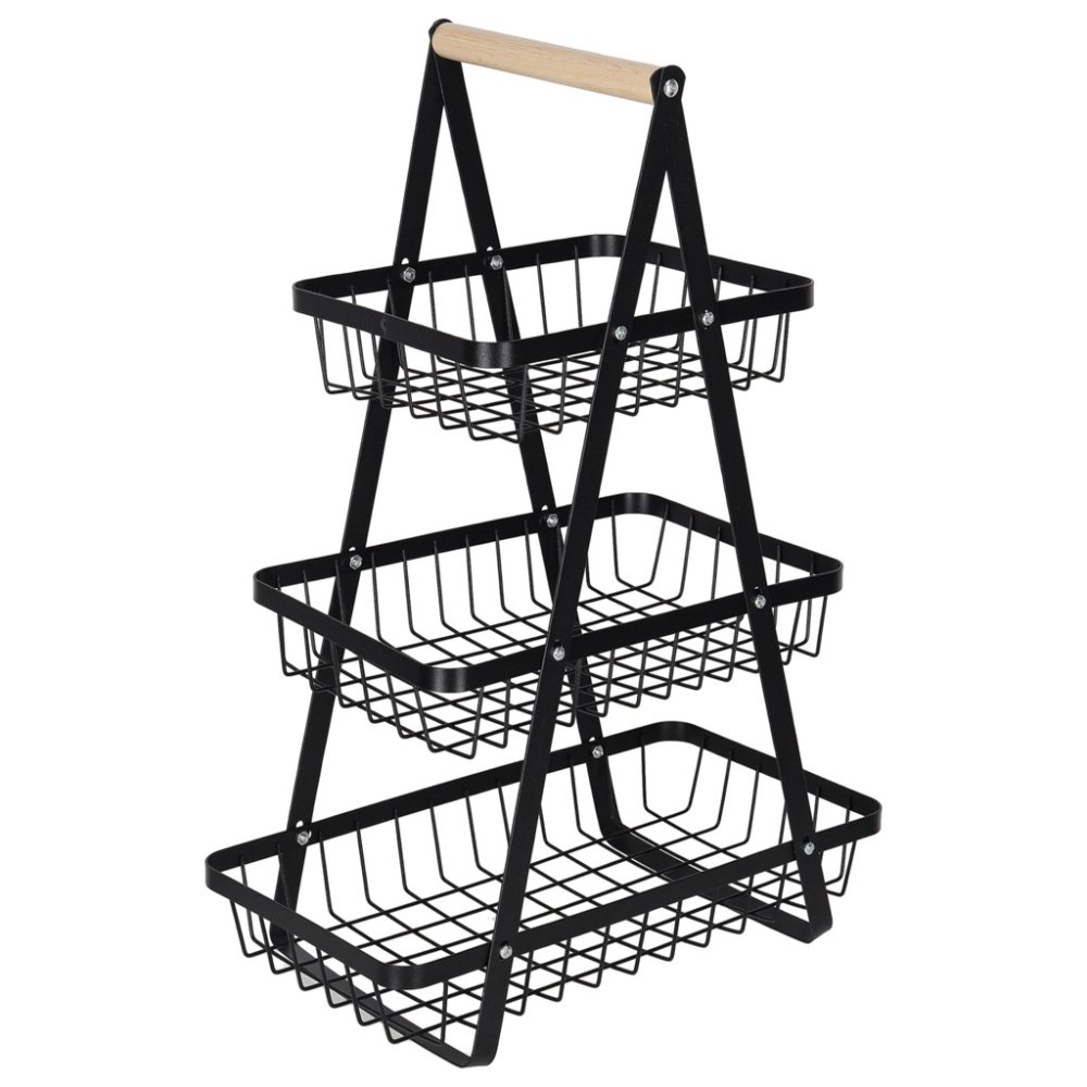 3-Tier Fruit Basket for Kitchen Counter, Metal Vegetable Stand, Black (0)